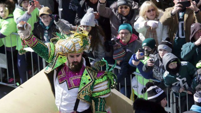 Philadelphia Eagles center Jason Kelce at the Super Bowl 52 victory parade. Nfl Super Bowl Lii Champions Philadelphia Eagles Celebration